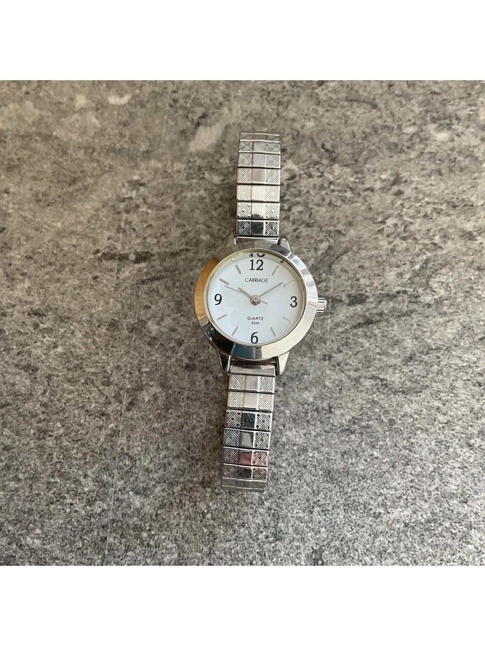 Carriage by Timex Watch Women Silver Tone Stretch Band Round 30M WR Bin K